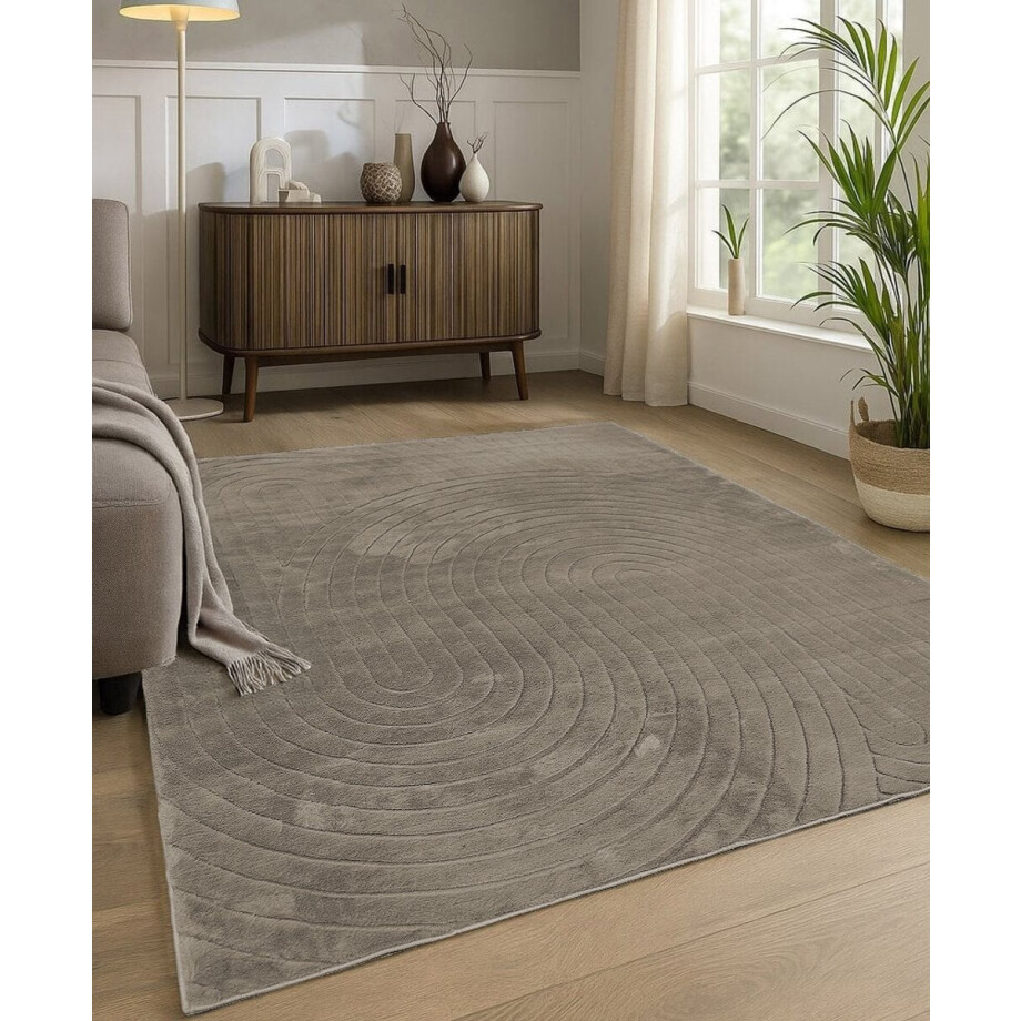 Flycarpets Japandi vloerkleed - Mystic Grooves Taupe - Laagpolig Tapijtloper - 80x150 cm Flycarpets Japandi vloerkleed - Mystic Grooves Taupe - Laagpolig Tapijtloper - 80x150 cm afbeelding 1