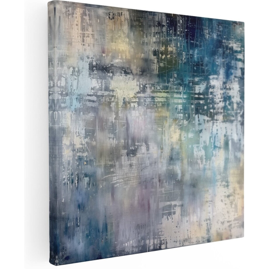 Artaza Canvas Schilderij Abstract Kunstwerk met Blauwe en Witte Kleuren - 90x90 cm - Groot - Wanddecoratie Woonkamer - Schilderijen - Muurdecoratie afbeelding 1