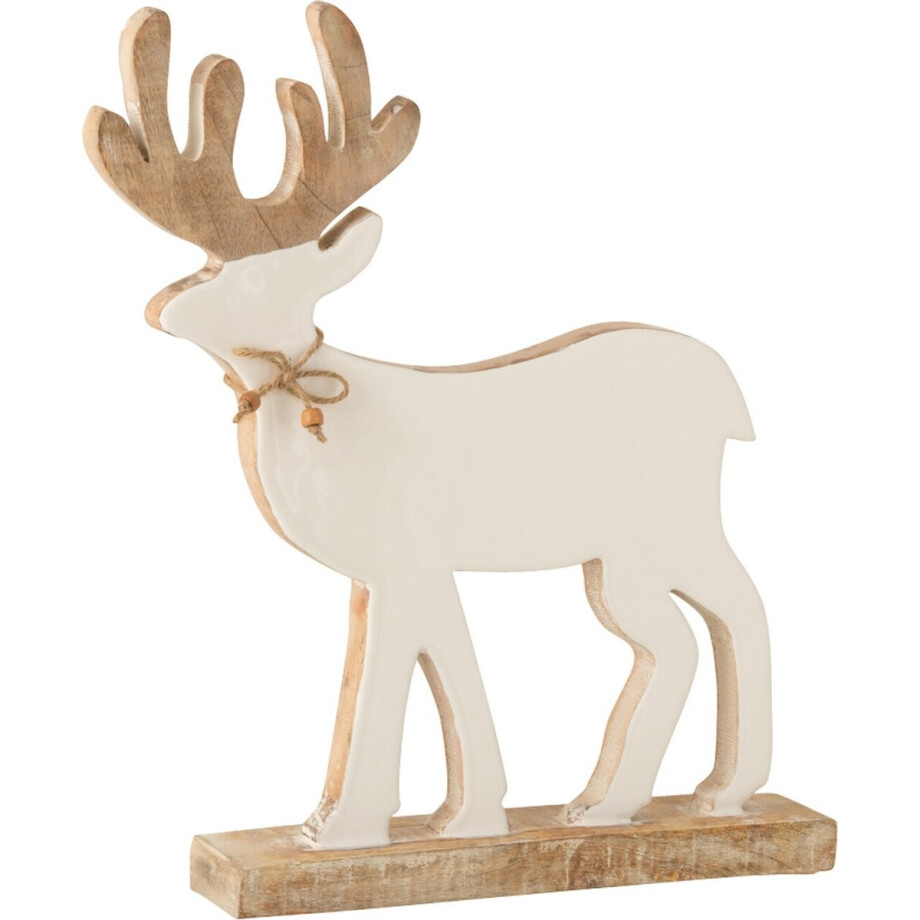 J-Line decoratie Rendier Op Voet - hout - wit - small afbeelding 1