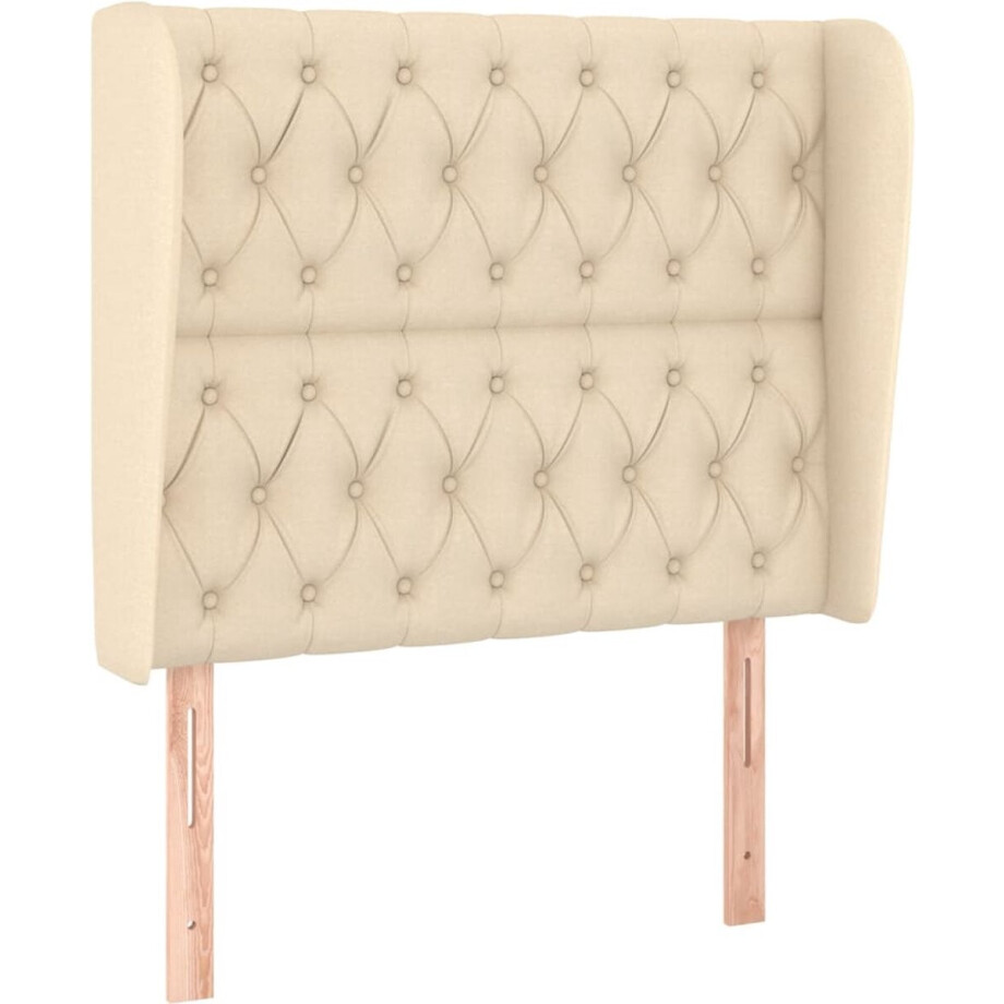 vidaXL - Hoofdbord - met - randen - 103x23x118/128 - cm - stof - crèmekleurig afbeelding 1