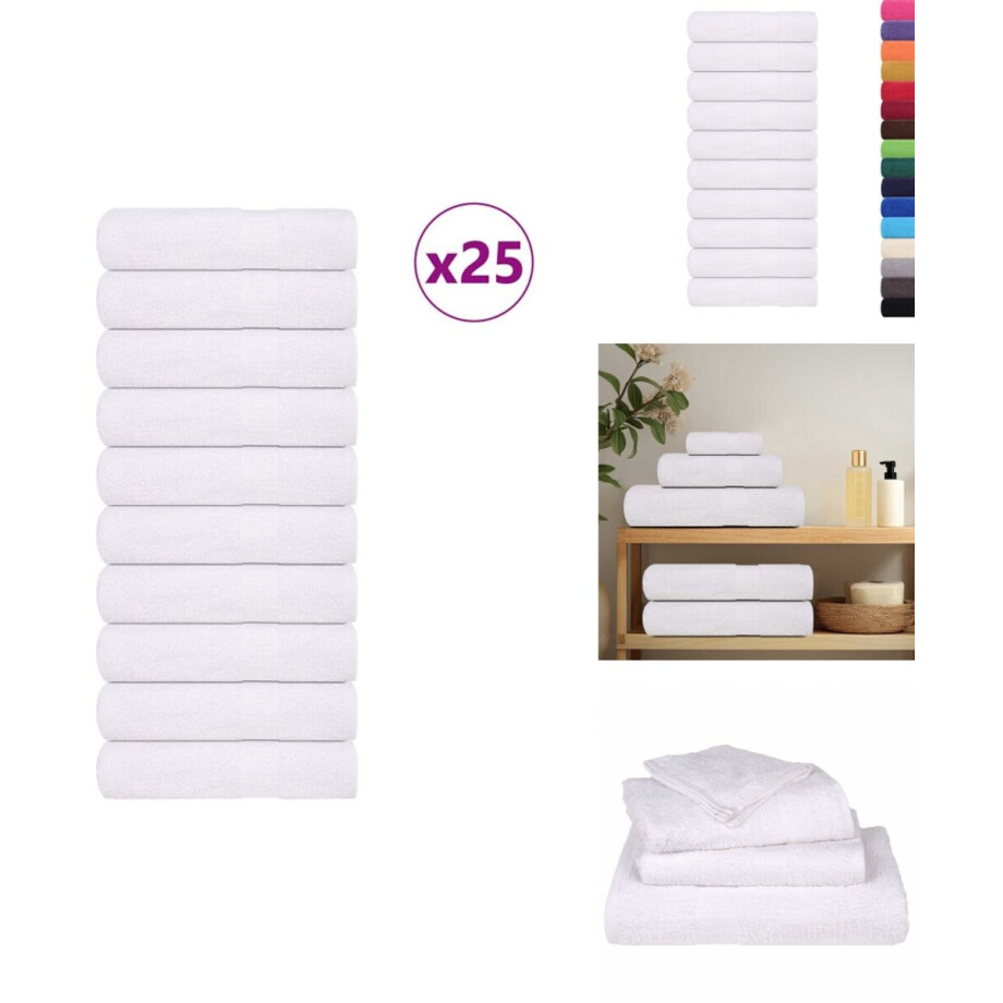 vidaXL Handdoek - Handdoeken - Badhanddoek - Badlaken - Douchehanddoeken 25 st 70x140 cm 360 g/m² 100% katoen wit vidaXL Handdoek - Handdoeken - Badhanddoek - Badlaken - Douchehanddoeken 25 st 70x140 cm 360 g/m² 100% katoen wit afbeelding 1
