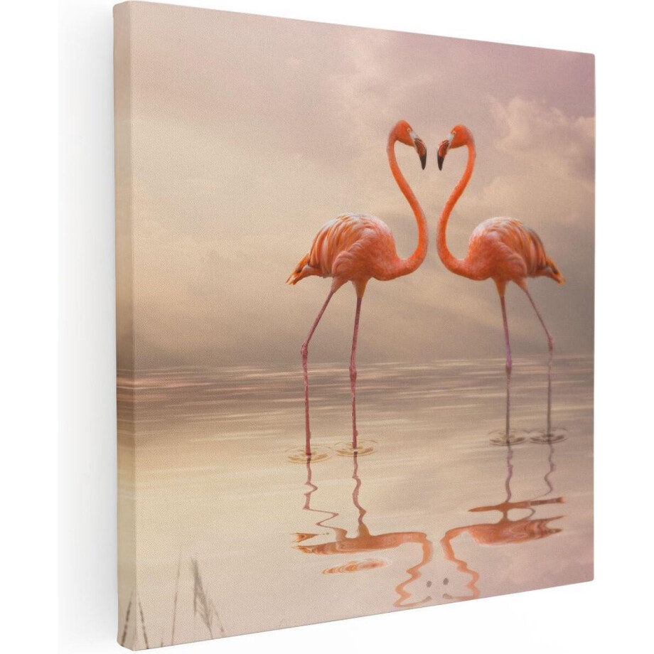 Artaza Canvas Schilderij Twee Flamingo's in een Hartjes Vorm - 50x50 - Foto Op Canvas - Canvas Print Artaza Canvas Schilderij Twee Flamingo's in een Hartjes Vorm - 50x50 - Foto Op Canvas - Canvas Print afbeelding 1
