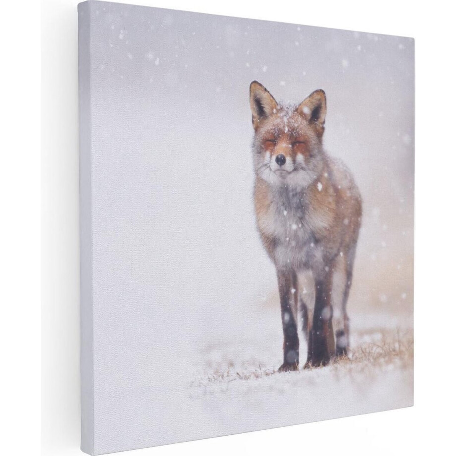 Artaza Canvas Schilderij Vos in de Sneeuw - 50x50 - Foto Op Canvas - Canvas Print afbeelding 1