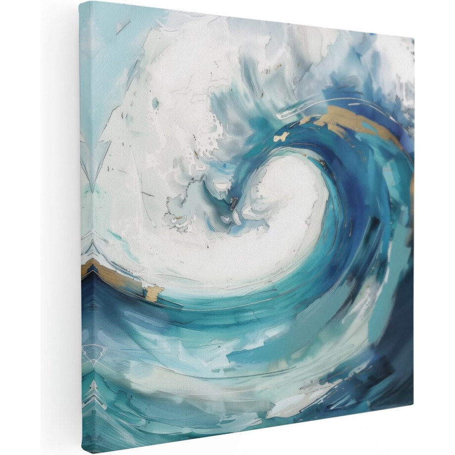 Artaza Canvas Schilderij Abstract Zee - 90x90 cm - Wanddecoratie Golf - Muurdecoratie Strand - Schilderijen Op Canvas afbeelding 1