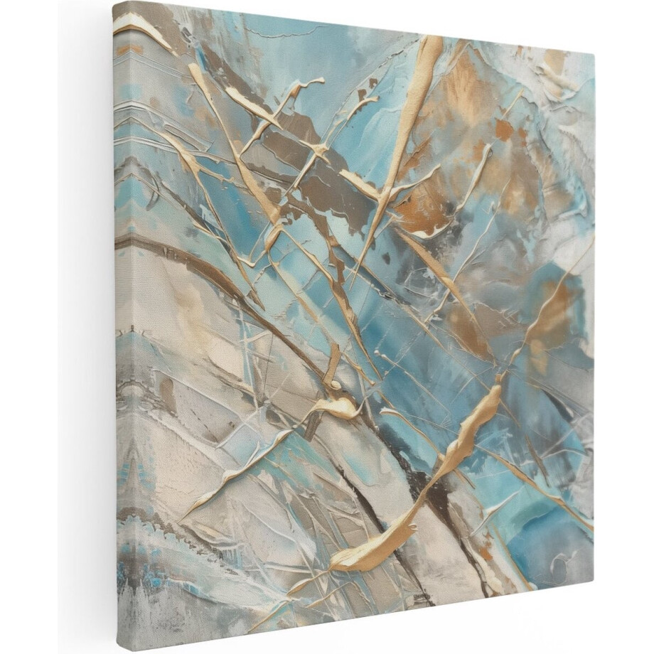 Artaza Canvas Schilderij Abstract Kunstwerk in Blauw en Goud - 70x70 - Wanddecoratie - Foto Op Canvas - Canvas Print afbeelding 1