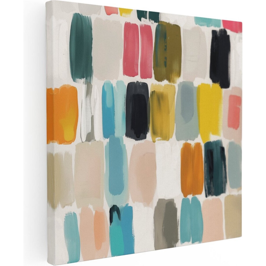 Artaza Canvas Schilderij Kleurrijke Penseelstreken op een Witte Achtergrond - 40x40 cm - Klein - Wanddecoratie Woonkamer - Schilderijen - Muurdecoratie afbeelding 1