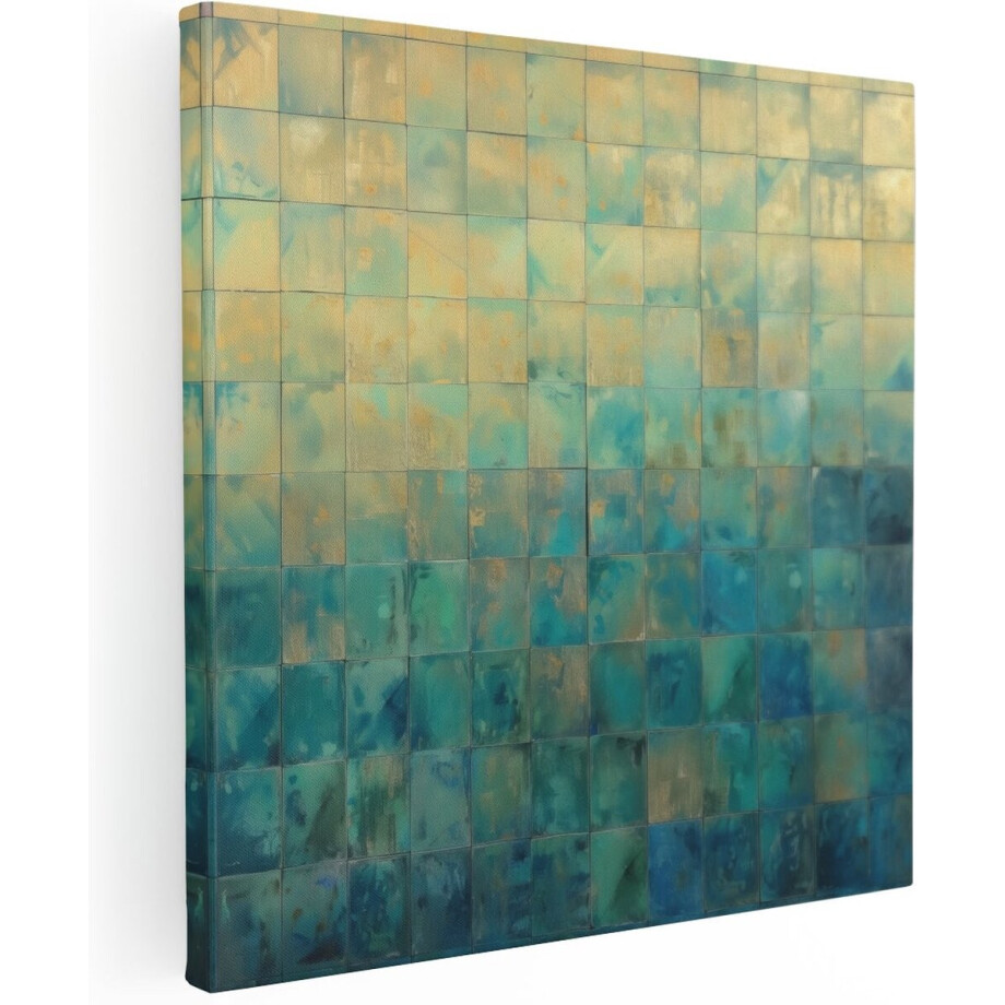 Artaza Canvas Schilderij Blauw en Goud Betegeld Kunstwerk - 80x80 cm - Groot - Wanddecoratie Woonkamer - Schilderijen - Muurdecoratie Artaza Canvas Schilderij Blauw en Goud Betegeld Kunstwerk - 80x80 cm - Groot - Wanddecoratie Woonkamer - Schilderijen - Muurdecoratie afbeelding 1
