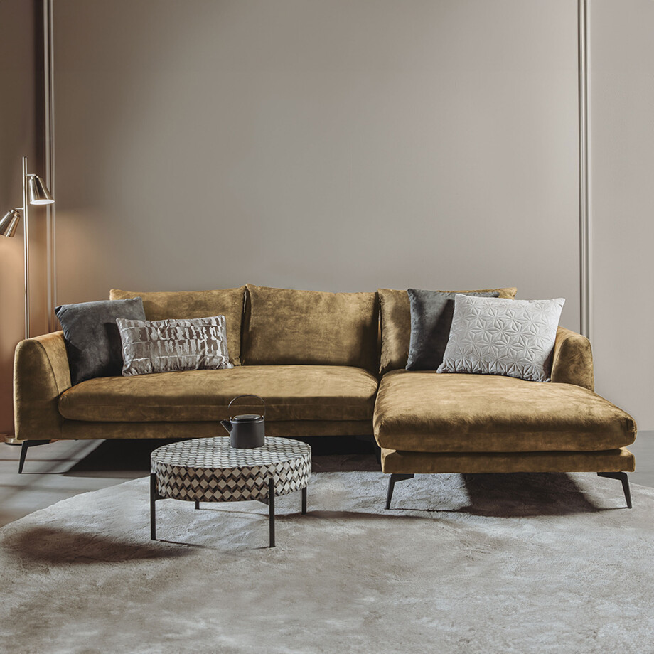 Tower Living 2,5-zits Loungebank 'Nottingham' Velvet, Rechts, kleur Mosterdgeel afbeelding 1