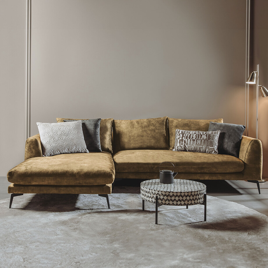 Tower Living 2,5-zits Loungebank 'Nottingham' Velvet, Links, kleur Mosterdgeel Tower Living 2,5-zits Loungebank 'Nottingham' Velvet, Links, kleur Mosterdgeel afbeelding 1