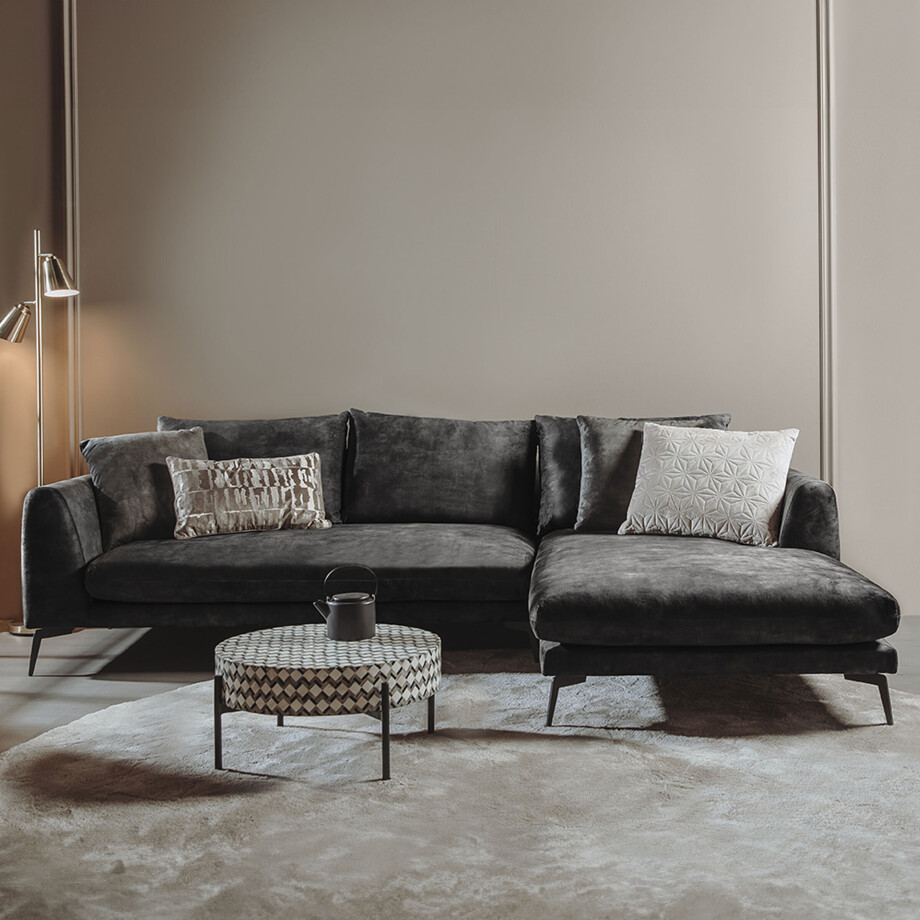 Tower Living 2,5-zits Loungebank 'Nottingham' Velvet, Rechts, kleur Antraciet Tower Living 2,5-zits Loungebank 'Nottingham' Velvet, Rechts, kleur Antraciet afbeelding 1
