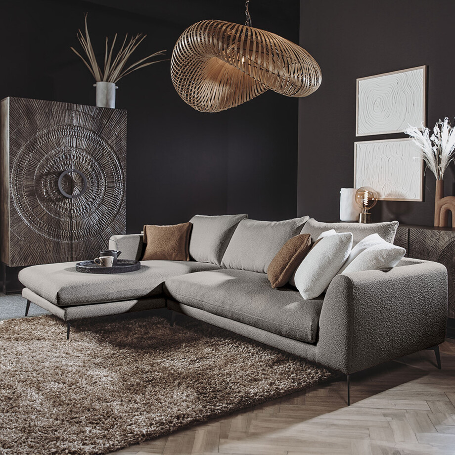 Tower Living 2,5-zits Loungebank 'Nottingham' Bouclé, Links, kleur Grijs afbeelding 1