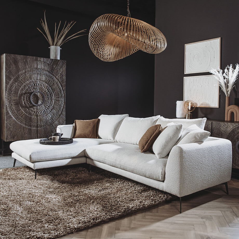 Tower Living 2,5-zits Loungebank 'Nottingham' Bouclé, Links, kleur Ivory Tower Living 2,5-zits Loungebank 'Nottingham' Bouclé, Links, kleur Ivory afbeelding 1