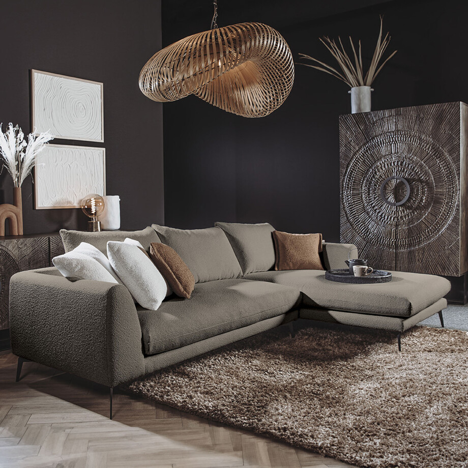Tower Living 2,5-zits Loungebank 'Nottingham' Bouclé, Rechts, kleur Taupe Tower Living 2,5-zits Loungebank 'Nottingham' Bouclé, Rechts, kleur Taupe afbeelding 1