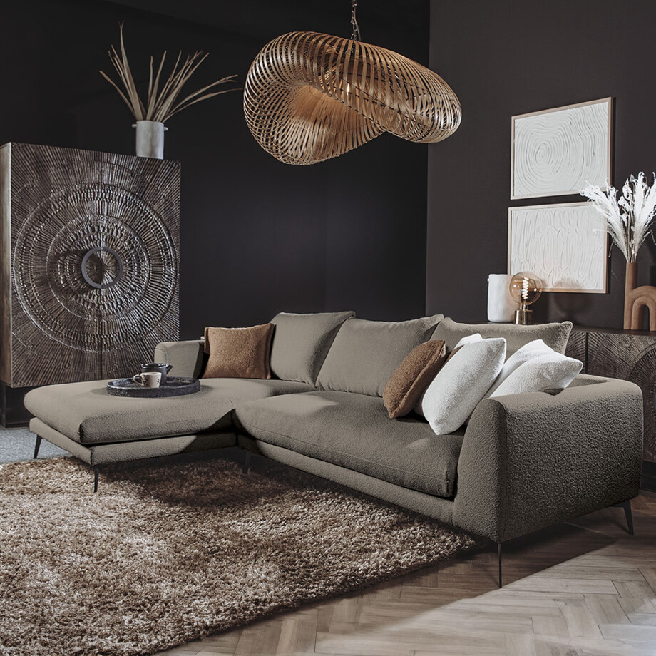 Tower Living 2,5-zits Loungebank 'Nottingham' Bouclé, Links, kleur Taupe Tower Living 2,5-zits Loungebank 'Nottingham' Bouclé, Links, kleur Taupe afbeelding 1