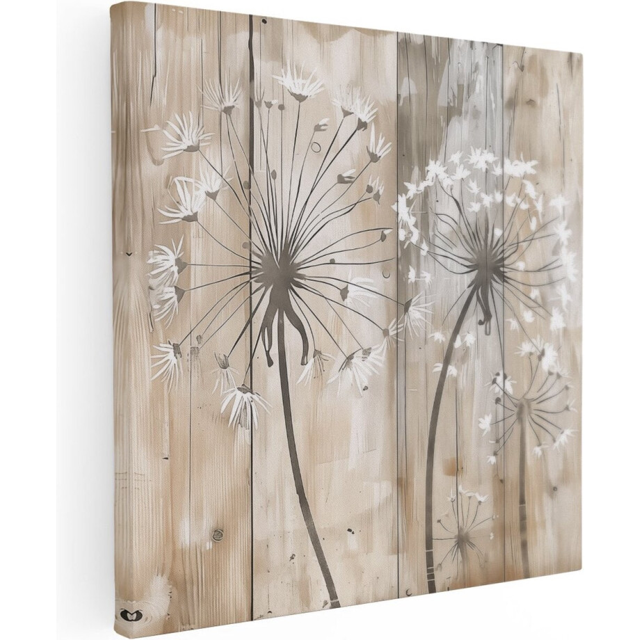 Artaza Canvas Schilderij Twee Paardebloemen op een Houten Plank - Bloemen - 80x80 cm - Groot - Wanddecoratie Woonkamer - Schilderijen - Muurdecoratie Artaza Canvas Schilderij Twee Paardebloemen op een Houten Plank - Bloemen - 80x80 cm - Groot - Wanddecoratie Woonkamer - Schilderijen - Muurdecoratie afbeelding 1