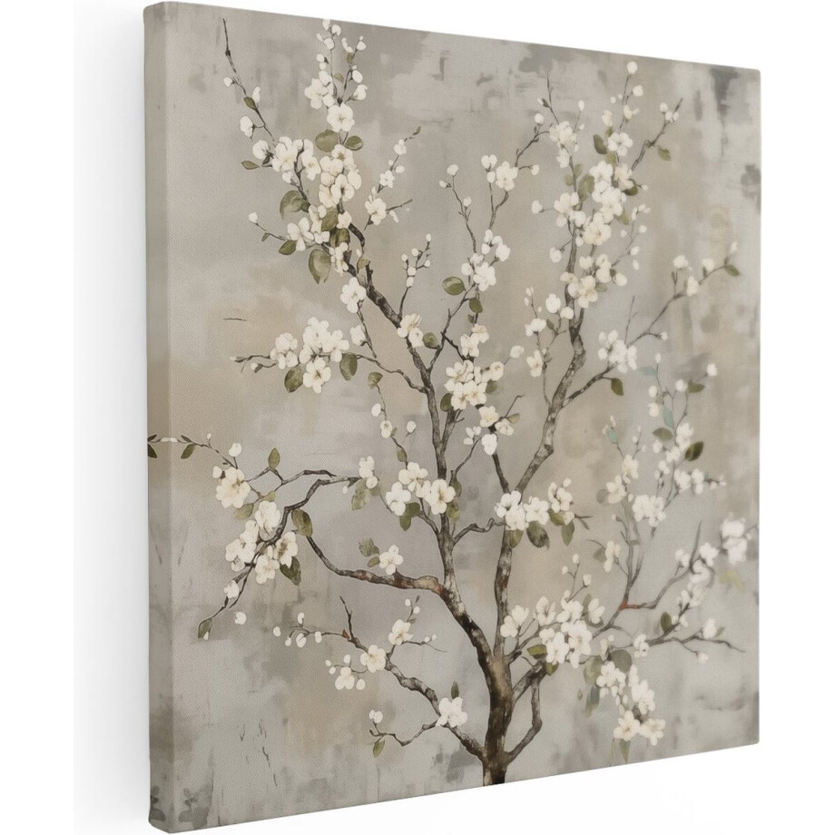 Artaza Canvas Schilderij Kunstwerk van een Boom met Witte Bloesems - 80x80 - Groot - Foto Op Canvas - Canvas Print afbeelding 1