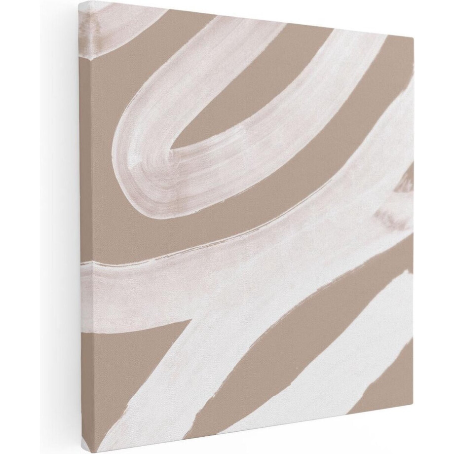 Artaza Canvas Schilderij Abstracte Kunst - Witte Strepen op Beige - 70x70 - Foto Op Canvas - Canvas Print afbeelding 1