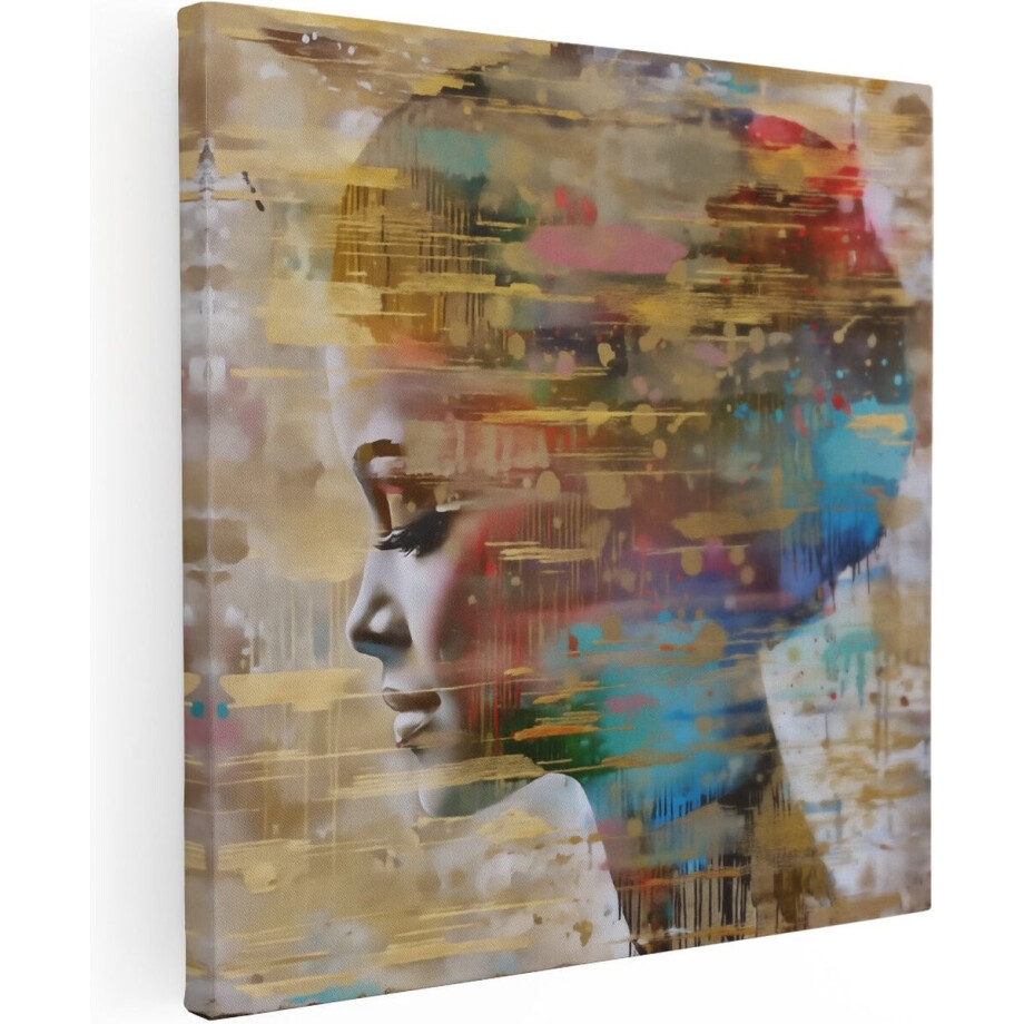 Artaza Canvas Schilderij Abstract Gezicht van een Vrouw - 30x30 cm - Klein - Wanddecoratie Woonkamer - Schilderijen - Muurdecoratie afbeelding 1