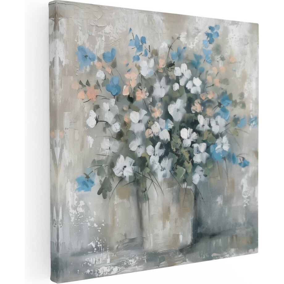 Artaza Canvas Schilderij Bloemen In Vaas - 50x50 cm - Wanddecoratie Bloemen - Muurdecoratie Stilleven - Schilderijen Op Canvas afbeelding 1