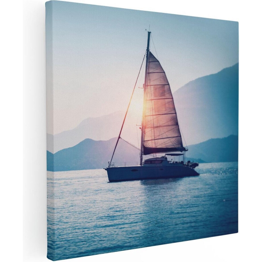 Artaza Canvas Schilderij Zeilboot bij Zonsondergang - 80x80 cm - Groot - Wanddecoratie Woonkamer - Schilderijen - Muurdecoratie afbeelding 1