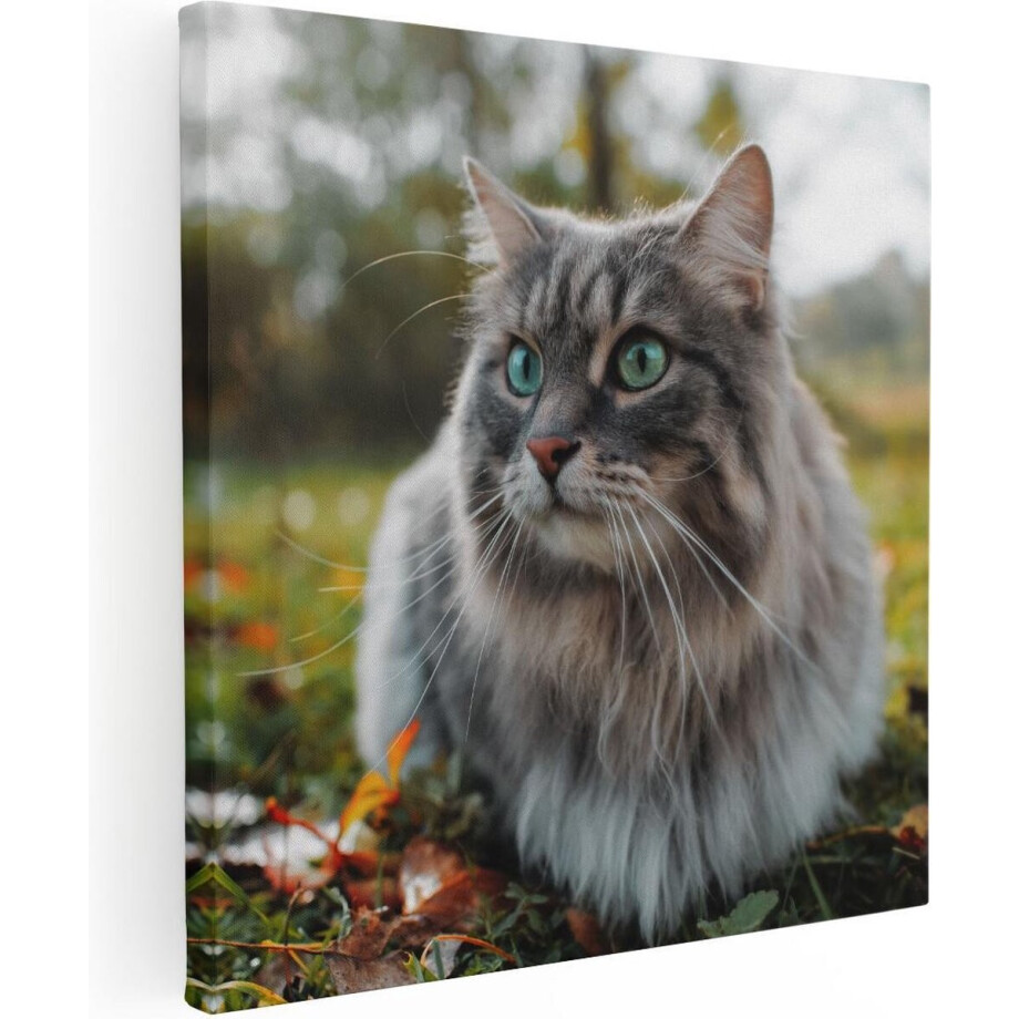 Artaza Canvas Schilderij Kat Met Groene Ogen Op Het Gras - 90x90 - Groot - Foto Op Canvas - Canvas Print afbeelding 1