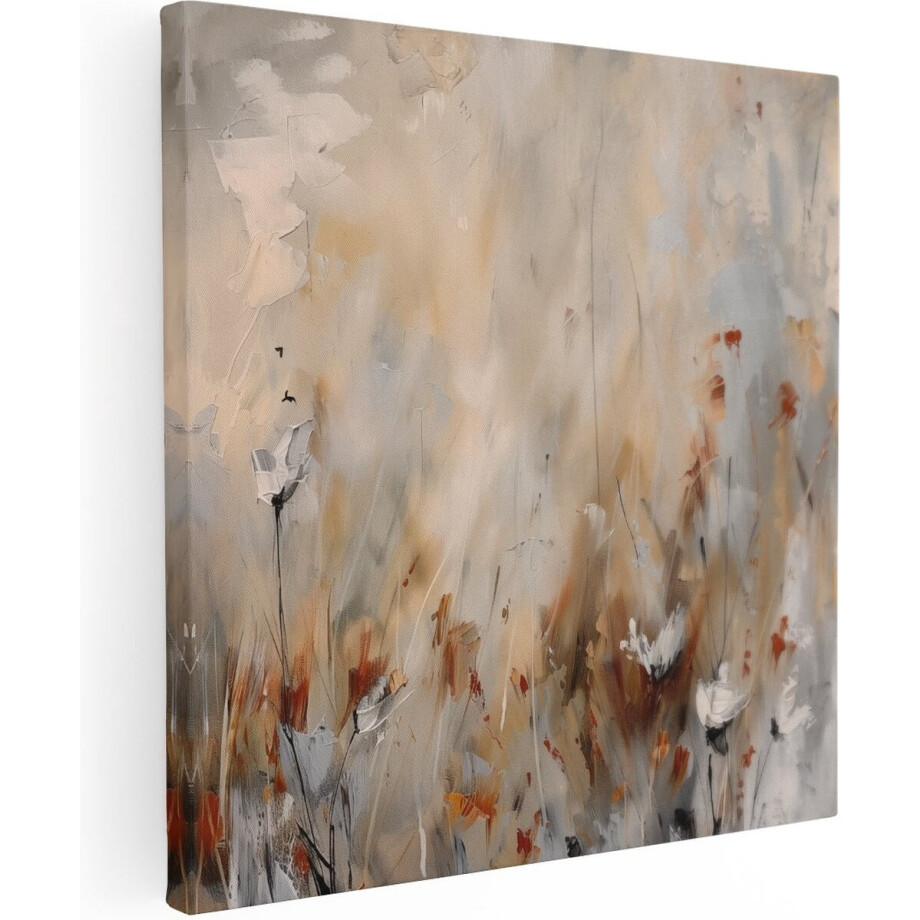 Artaza Canvas Schilderij Abstract Bloemen in een Veld - Bloemen - 90x90 cm - Groot - Wanddecoratie Woonkamer - Schilderijen - Muurdecoratie afbeelding 1