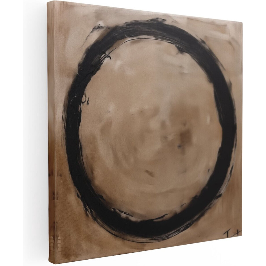 Artaza Canvas Schilderij Zwart Wit Cirkel - 30x30 cm - Klein - Wanddecoratie Woonkamer - Schilderijen - Muurdecoratie afbeelding 1
