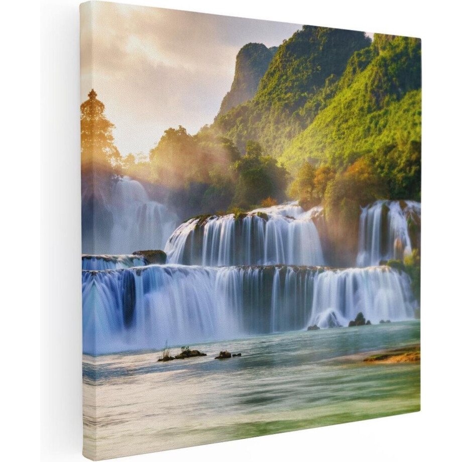 Artaza Canvas Schilderij Watervallen Tussen De Bomen - 30x30 - Klein - Foto Op Canvas - Canvas Print afbeelding 1