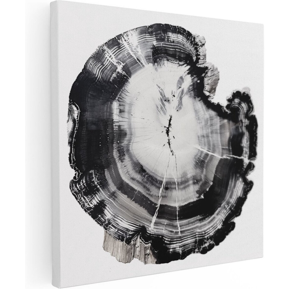 Artaza Canvas Schilderij Zwart Wit Deel van een Boom - 80x80 cm - Groot - Wanddecoratie Woonkamer - Schilderijen - Muurdecoratie afbeelding 1
