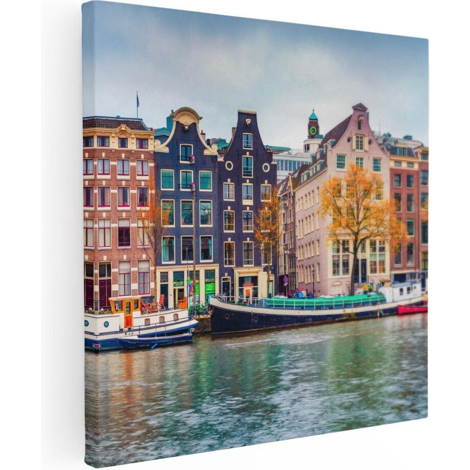 Artaza Canvas Schilderij Amsterdamse Huisjes Vanaf De Gracht - 40x40 - Klein - Foto Op Canvas - Canvas Print afbeelding 1