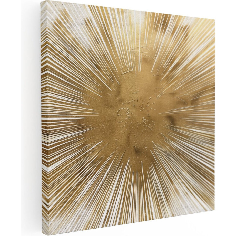 Artaza Canvas Schilderij Gouden Zonnestraal op een Witte Achtergrond - 40x40 cm - Klein - Wanddecoratie Woonkamer - Schilderijen - Muurdecoratie afbeelding 1