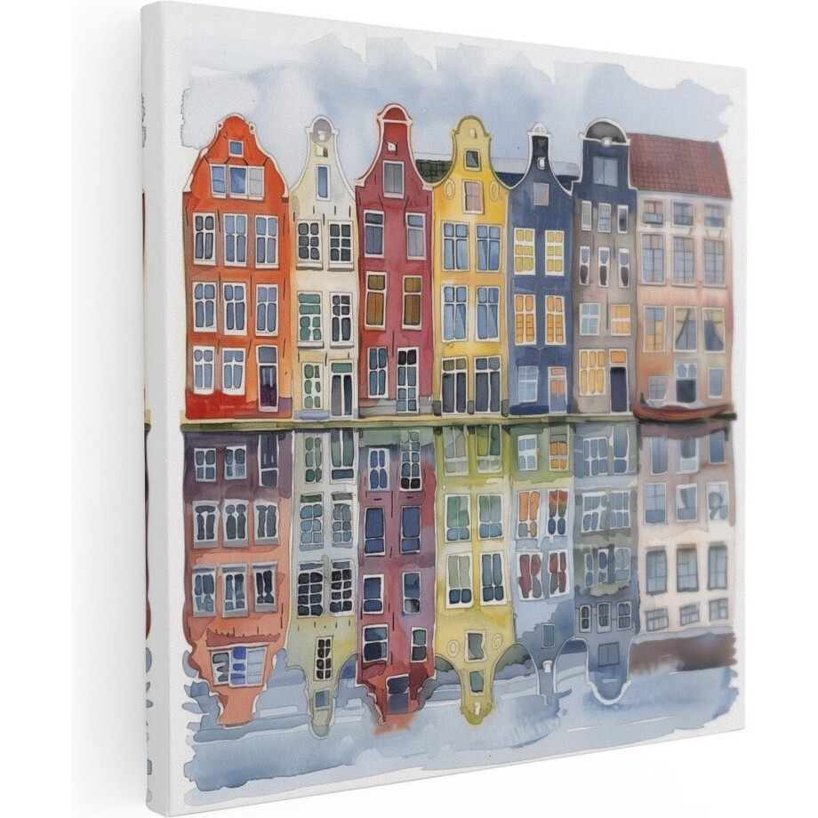 Artaza Canvas Schilderij Kleurrijke Huizen Weerspiegeld in het Water - 80x80 cm - Groot - Wanddecoratie Woonkamer - Schilderijen - Muurdecoratie Artaza Canvas Schilderij Kleurrijke Huizen Weerspiegeld in het Water - 80x80 cm - Groot - Wanddecoratie Woonkamer - Schilderijen - Muurdecoratie afbeelding 1