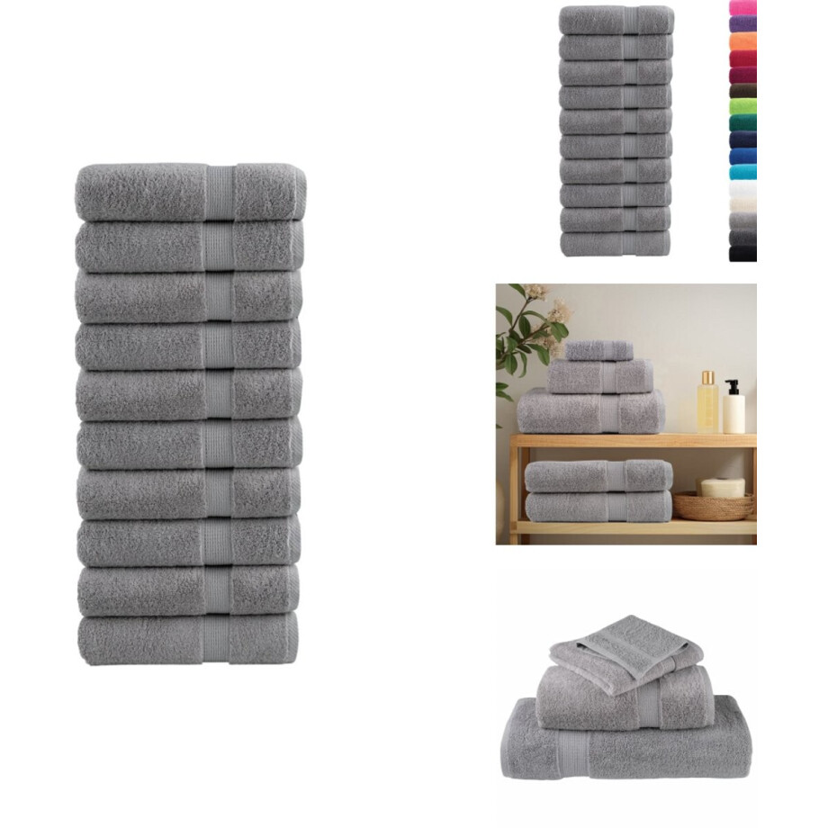 vidaXL Handdoek - Handdoeken - Badhanddoek - Badlaken - Badhanddoeken SOLUND 10 st 600 g/m² 100x150 cm grijs afbeelding 1