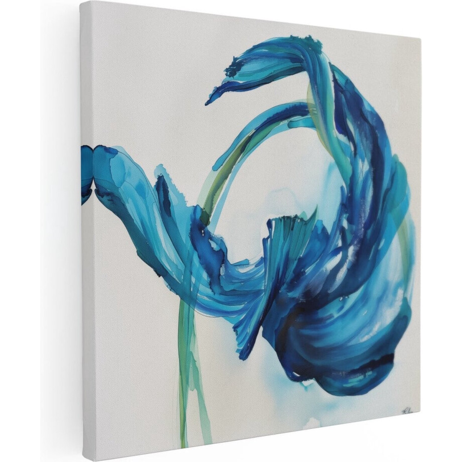 Artaza Canvas Schilderij Abstract Kunstwerk van een Blauwe Bloem - 80x80 - Groot - Foto Op Canvas - Canvas Print afbeelding 1