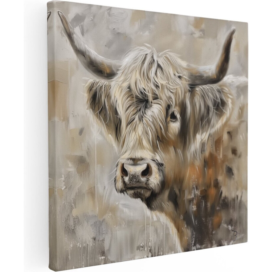 Artaza Canvas Schilderij Hoogland Koe - Dieren - 50x50 cm - Wanddecoratie Woonkamer - Schilderijen - Muurdecoratie afbeelding 1