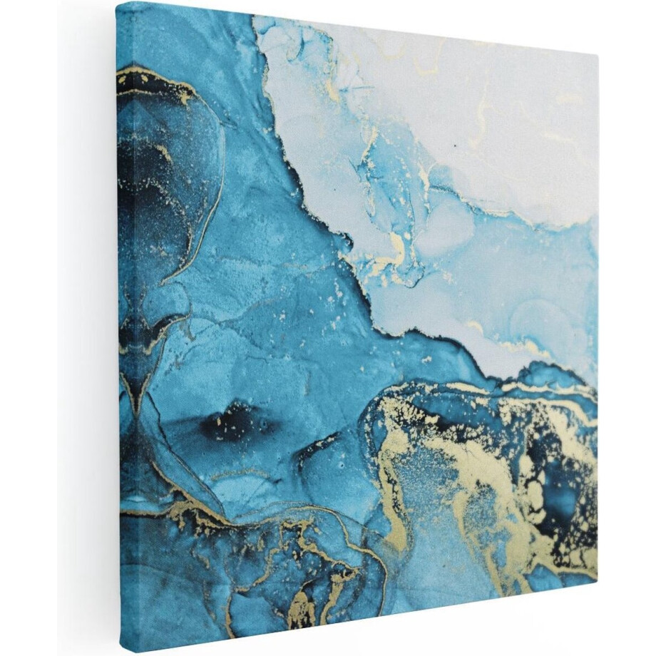 Artaza Canvas Schilderij Abstracte Kunst van Blauwe Marmer met Goud - 30x30 - Klein - Foto Op Canvas - Canvas Print afbeelding 1