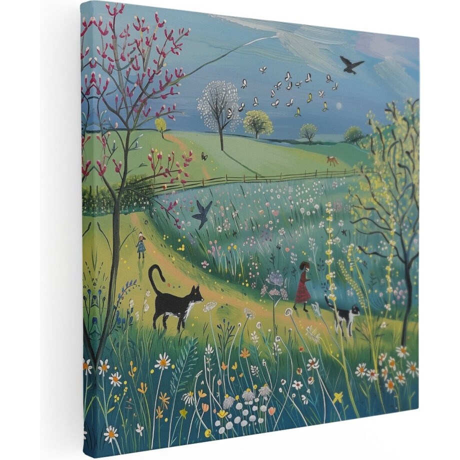 Artaza Canvas Schilderij Landschap Bloemenveld - 80x80 cm - Wanddecoratie Natuur - Muurdecoratie Meisje Met Kat - Schilderijen Op Canvas Artaza Canvas Schilderij Landschap Bloemenveld - 80x80 cm - Wanddecoratie Natuur - Muurdecoratie Meisje Met Kat - Schilderijen Op Canvas afbeelding 1