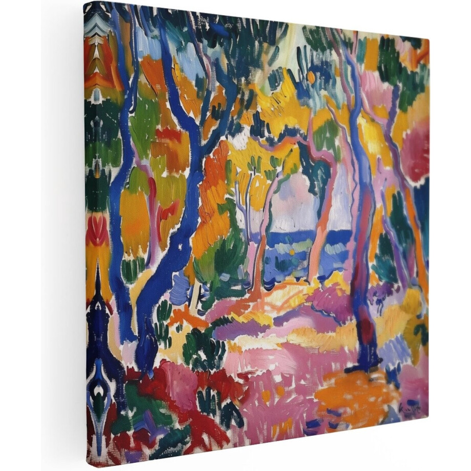 Artaza Canvas Schilderij Kleurrijk Bos - 90x90 cm - Groot - Wanddecoratie Woonkamer - Schilderijen - Muurdecoratie afbeelding 1