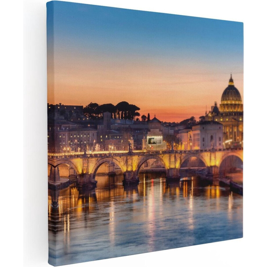 Artaza Canvas Schilderij Engelenbrug in Rome bij Zonsondergang - 90x90 - Groot - Foto Op Canvas - Canvas Print afbeelding 1