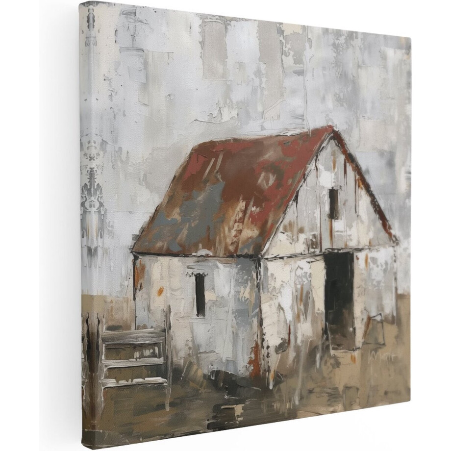 Artaza Canvas Schilderij Oude Schuur met een Roestig Dak - 60x60 cm - Wanddecoratie Woonkamer - Schilderijen - Muurdecoratie afbeelding 1