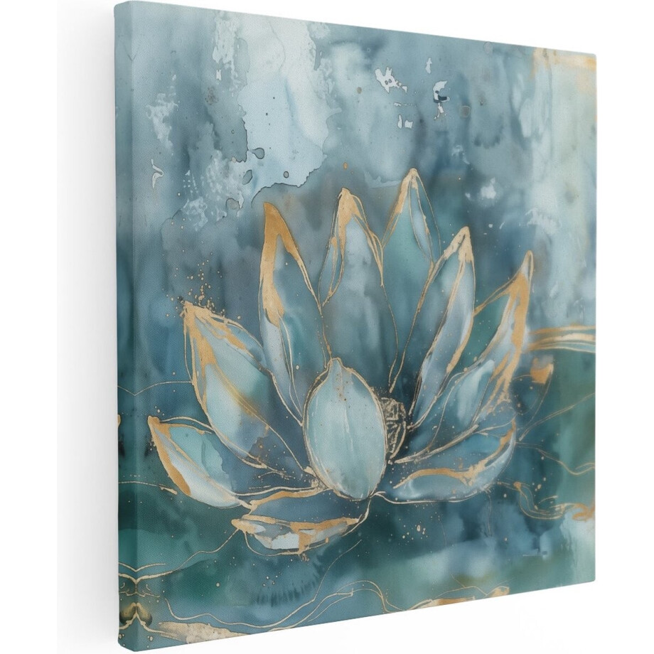 Artaza Canvas Schilderij Aquarel Lotusbloem - Bloemen - 40x40 cm - Klein - Wanddecoratie Woonkamer - Schilderijen - Muurdecoratie afbeelding 1