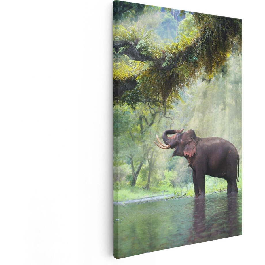 Artaza Canvas Schilderij Olifant - 40x60 cm - Wanddecoratie Jungle - Muurdecoratie Bos - Schilderijen Op Canvas afbeelding 1