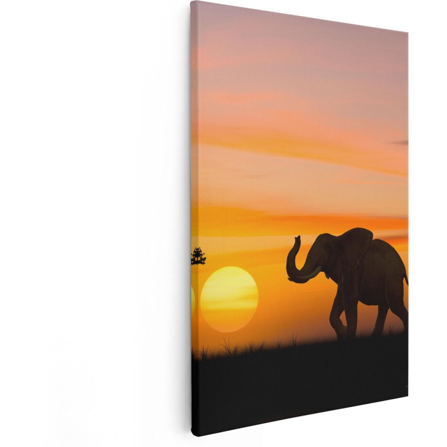Artaza Canvas Schilderij Olifant - 60x90 cm - Wanddecoratie Zonsondergang - Muurdecoratie Afrika - Schilderijen Op Canvas Dieren afbeelding 1