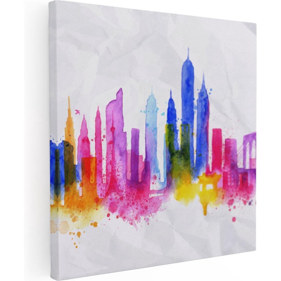 Artaza Canvas Schilderij Kleurrijk New York Van Aquarel - Abstract - 30x30 - Klein - Foto Op Canvas - Canvas Print afbeelding 1