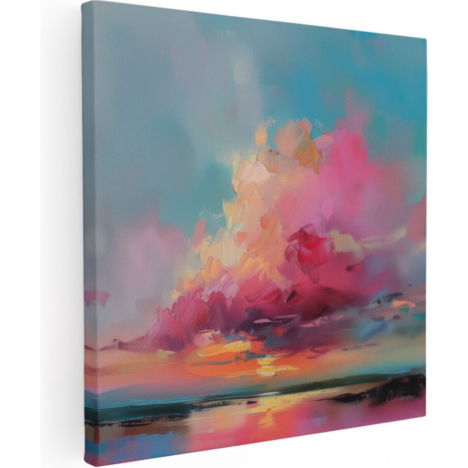 Artaza Canvas Schilderij Zonsondergang met Roze en Blauwe Wolken - 90x90 cm - Groot - Wanddecoratie Woonkamer - Schilderijen - Muurdecoratie Artaza Canvas Schilderij Zonsondergang met Roze en Blauwe Wolken - 90x90 cm - Groot - Wanddecoratie Woonkamer - Schilderijen - Muurdecoratie afbeelding 1