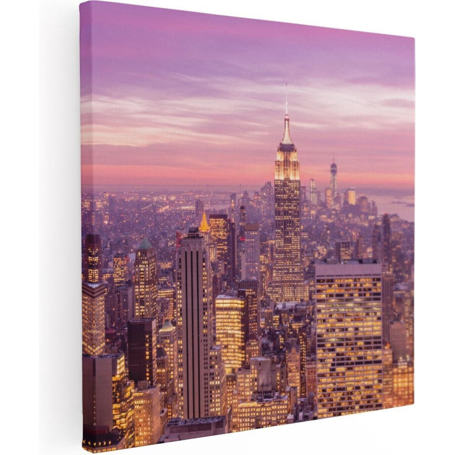 Artaza Canvas Schilderij New York Skyline Met Lichten Bij Zonsondergang - 90x90 - Groot - Foto Op Canvas - Canvas Print Artaza Canvas Schilderij New York Skyline Met Lichten Bij Zonsondergang - 90x90 - Groot - Foto Op Canvas - Canvas Print afbeelding 1