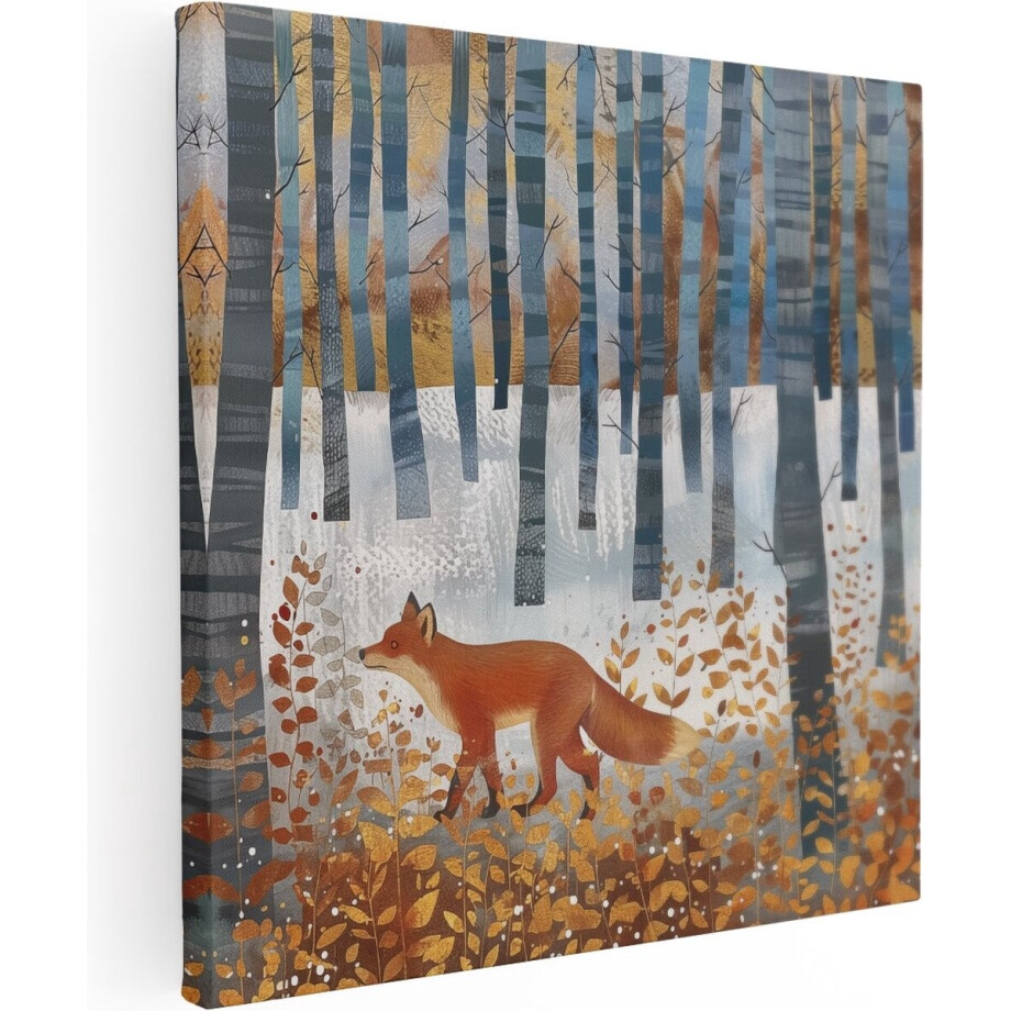 Artaza Canvas Schilderij Vos - 70x70 cm - Wanddecoratie Bos - Muurdecoratie Herfst - Schilderijen Op Canvas Dieren afbeelding 1