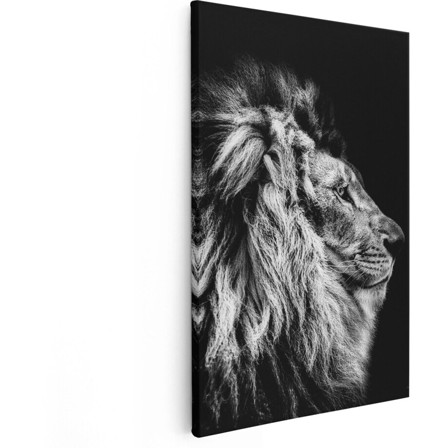 Artaza Canvas Schilderij Leeuw - Leeuwenkop - Zwart Wit - 20x30 - Klein - Foto Op Canvas - Canvas Print afbeelding 1