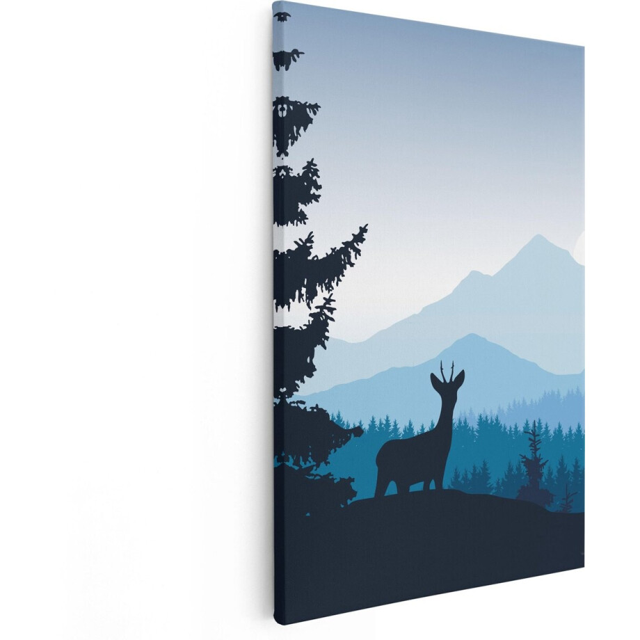 Artaza Canvas Schilderij Hert In Het Bos - Silhouet  - 20x30 - Klein - Foto Op Canvas - Canvas Print afbeelding 1