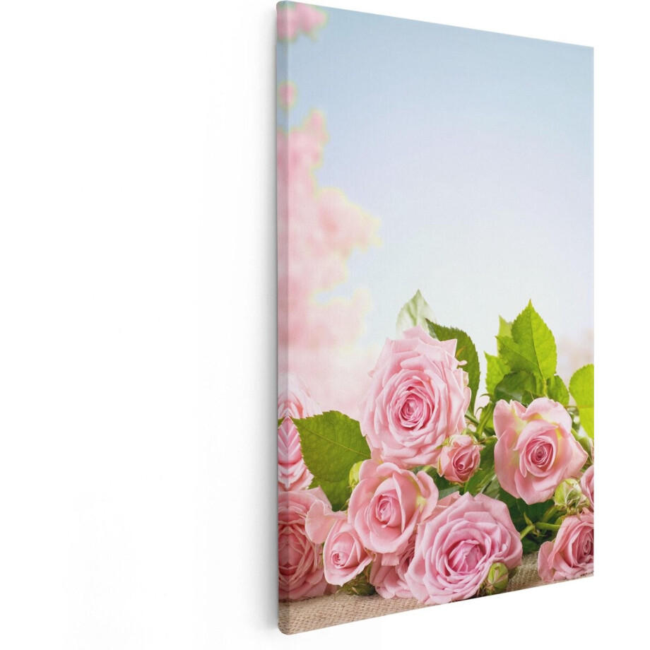 Artaza Canvas Schilderij Bloemen - 20x30 cm - Klein - Wanddecoratie Roze Rozen - Muurdecoratie Bloesem - Kamer Accessoires afbeelding 1